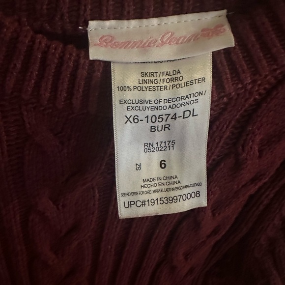 Bonnie Jean Maroon Knit Dress with Tulle Skirt - Picture 3 of 4